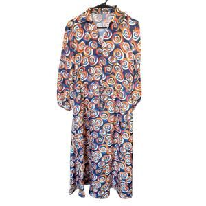 J McLaughlin Dress Silk blend L/S Midi Geometric Sz M Colorful Career Whimsical